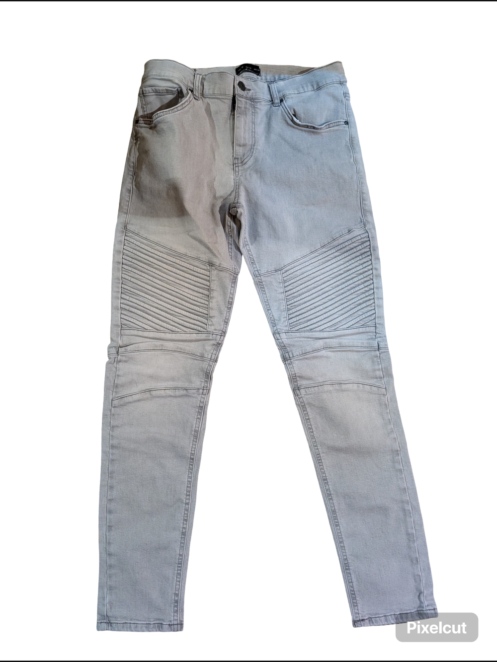 Zmdc Slim Fit Mens Light Gray Moto Jeans